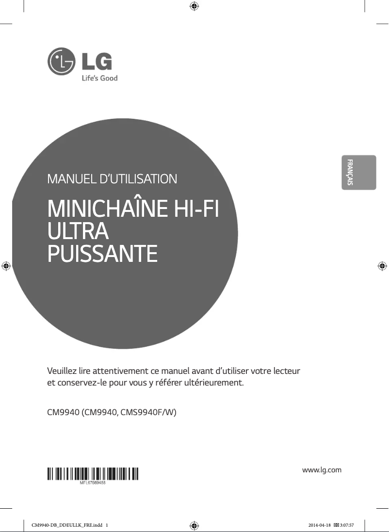 Page 1 de la notice Manuel utilisateur LG CM9940
