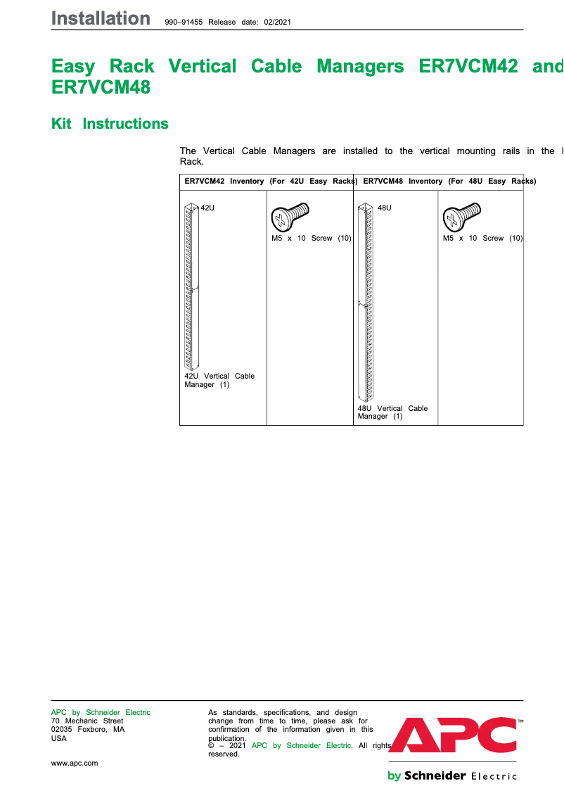Page n°1 - Manuel utilisateur APC ER7VCM42