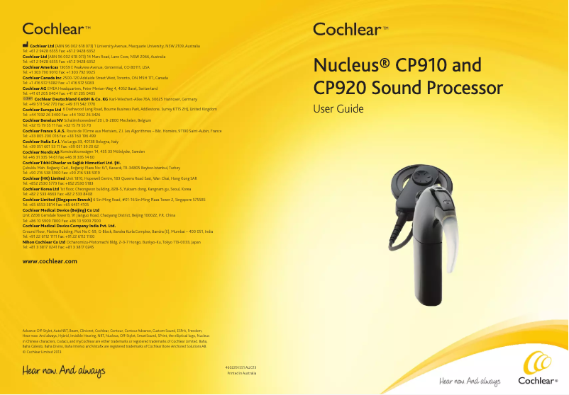 Page n°1 - Manuel utilisateur Cochlear Nucleus CP920