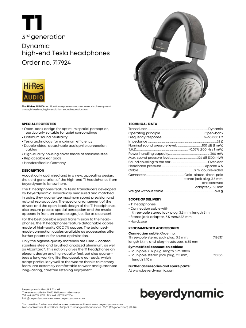 Page 1 de la notice Manuel utilisateur Beyerdynamic T1