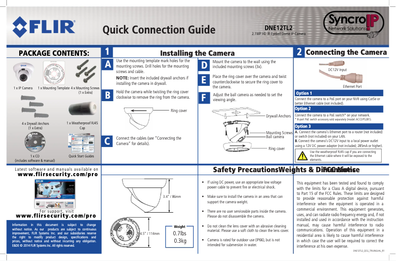 Page 1 de la notice Manuel utilisateur FLIR DNE12TL2