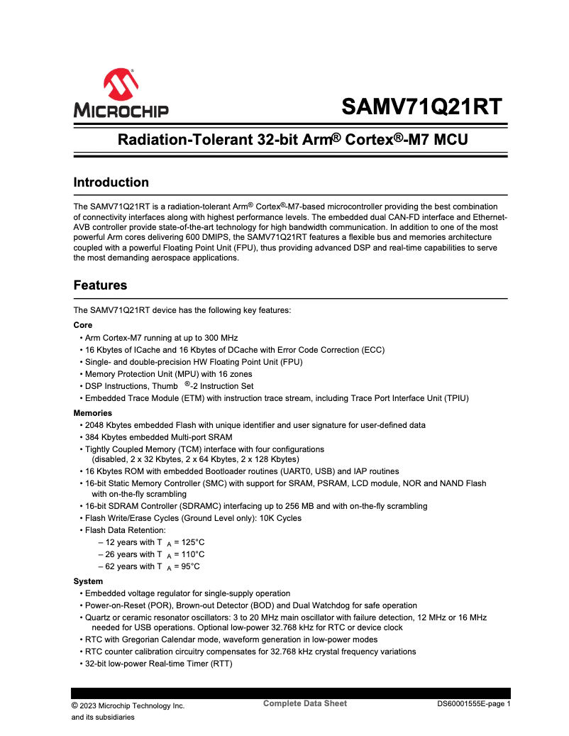 Imagen de la primera página del manual del dispositivo SAMV71Q21RT