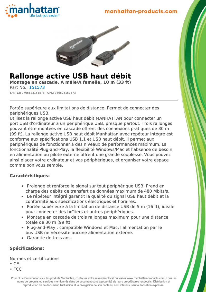 Page 1 de la notice Fiche technique Manhattan 151573