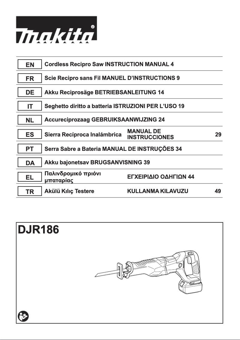 Page 1 de la notice Manuel utilisateur Makita DJR186Z
