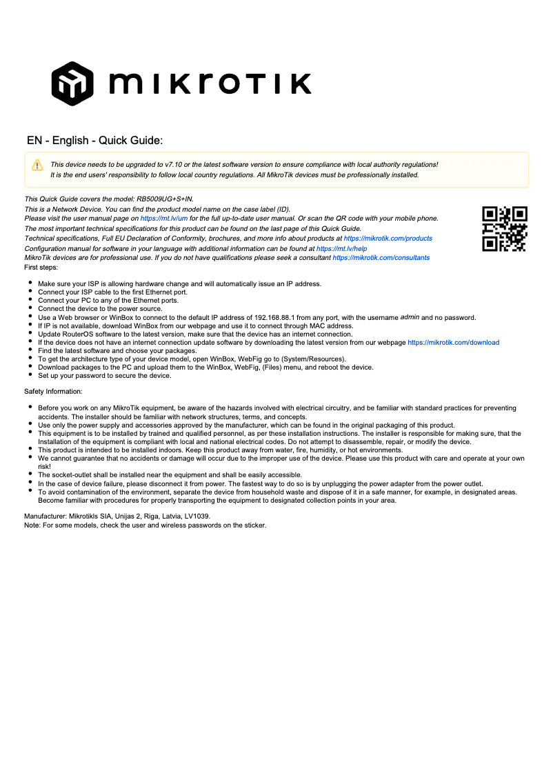Page n°1 - Manuel utilisateur Mikrotik RB5009UG+S+IN