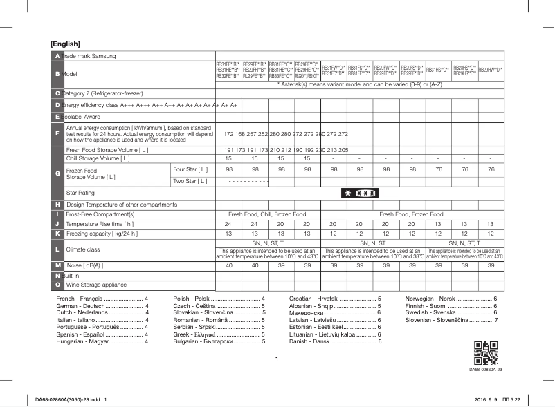 Page n°1 - Fiche technique Samsung RB29FEJNBSA