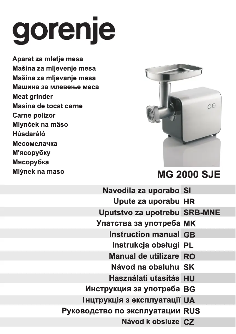 Page n°1 - Manuel utilisateur Gorenje MG2000SJE
