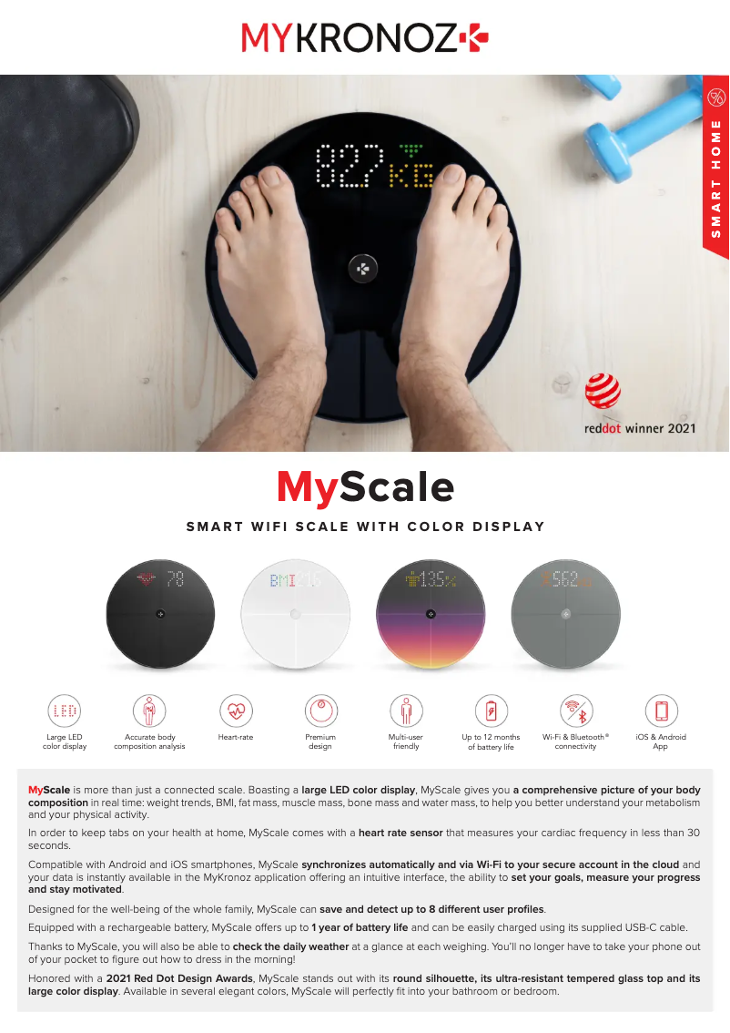 Page 1 de la notice Fiche technique MyKronoz MyScale