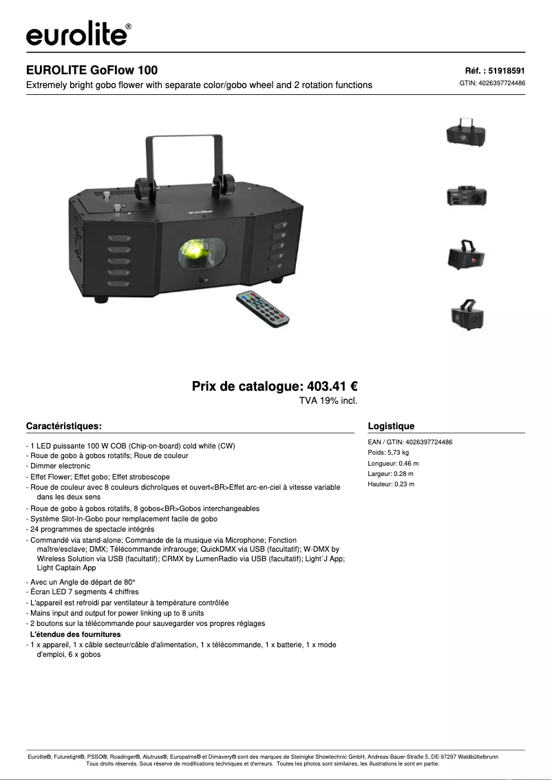 Page n°1 - Fiche technique Eurolite GoFlow 100