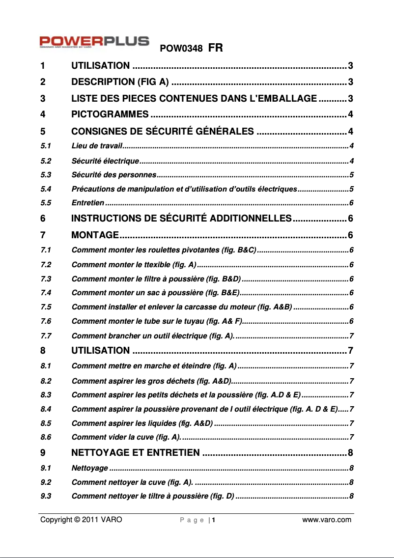 Image de la première page du manuel de l'appareil POW0348
