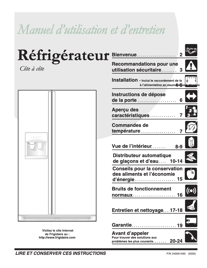Page n°1 - Manuel utilisateur Frigidaire FRS23R4CB