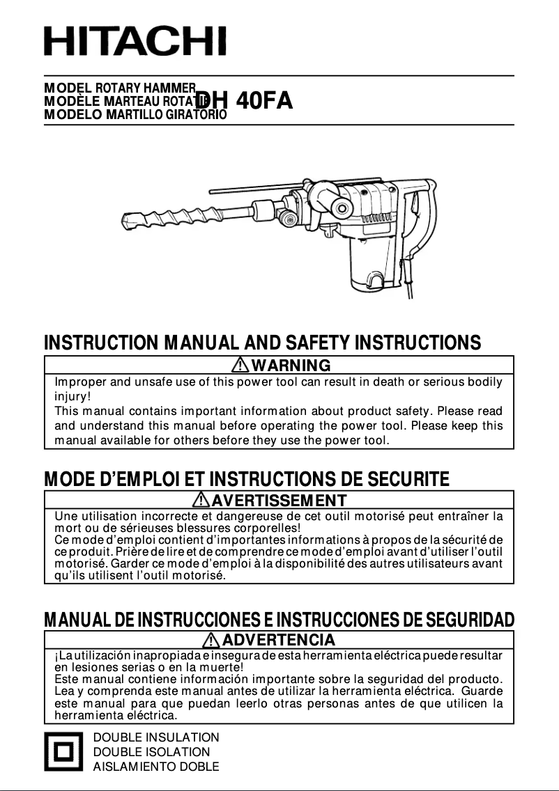Page n°1 - Manuel utilisateur Hitachi DH 40FA