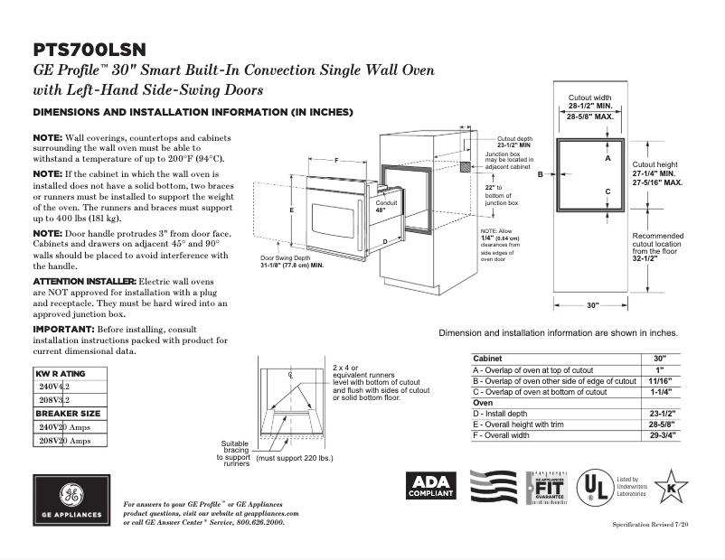 Página 1 del manual Ficha técnica GE Profile PTS700LSNSS
