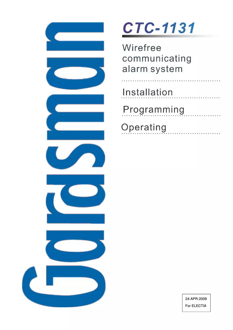Page 1 de la notice Manuel utilisateur Electia Gardsman CTC-1131