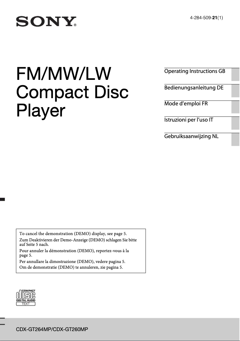 Page n°1 - Mode d'emploi Sony CDX-GT264MP