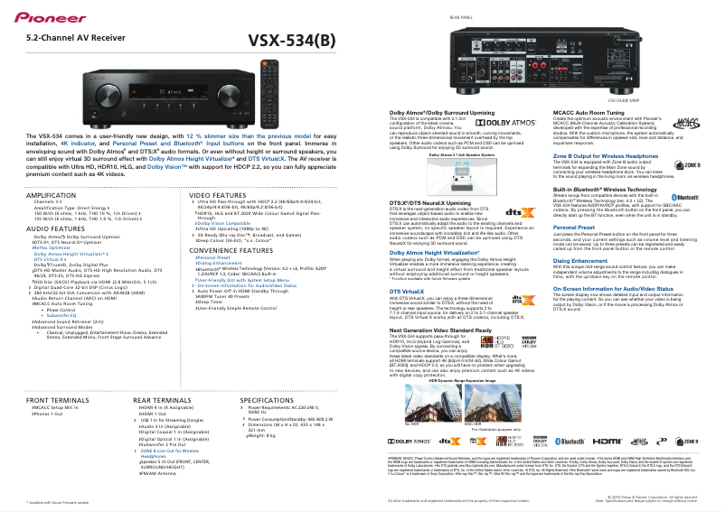 Page n°1 - Fiche technique Pioneer VSX-534
