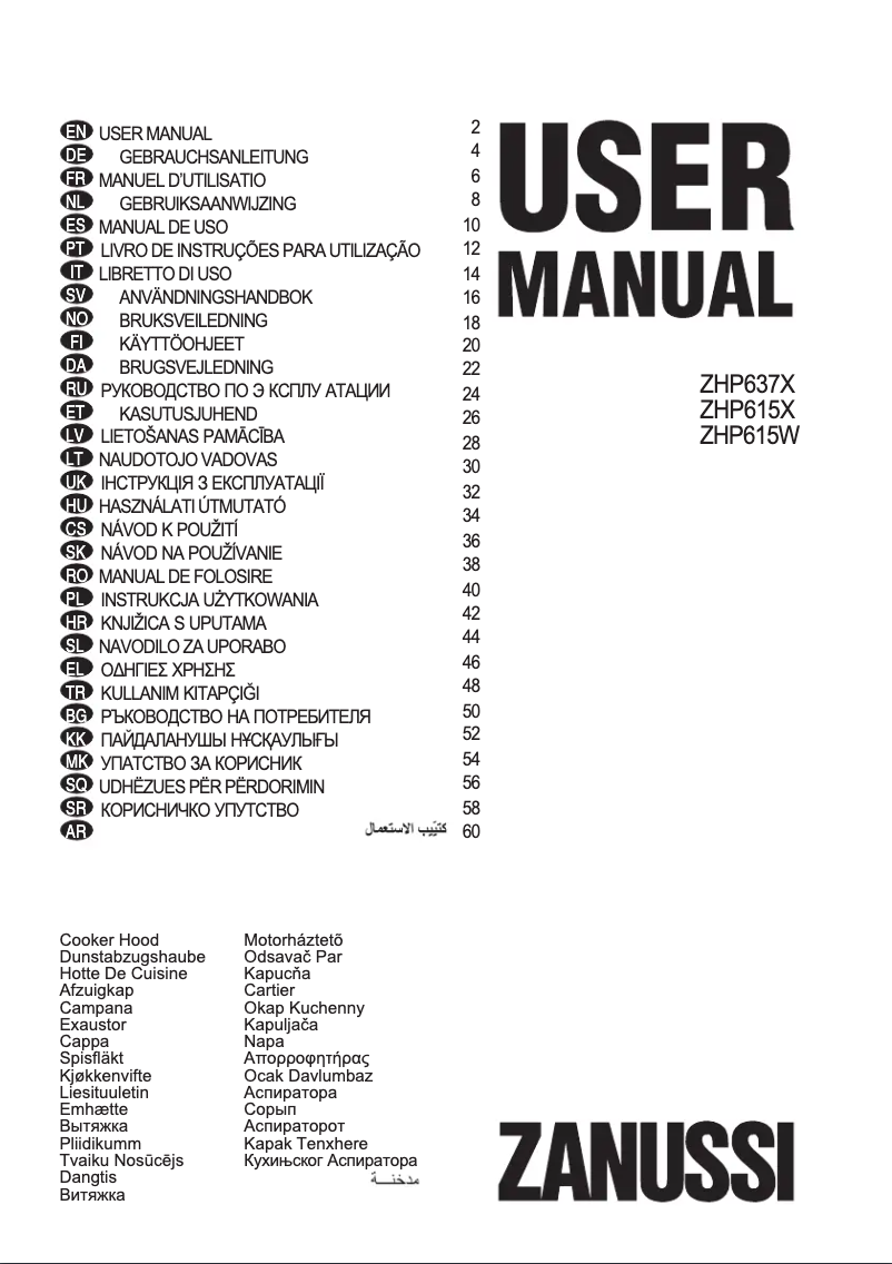 Page 1 de la notice Manuel utilisateur Zanussi ZHP637X