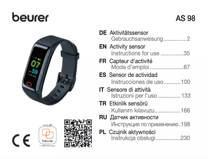 Page 1 de la notice Manuel d'utilisation et d'entretien Beurer AS 98