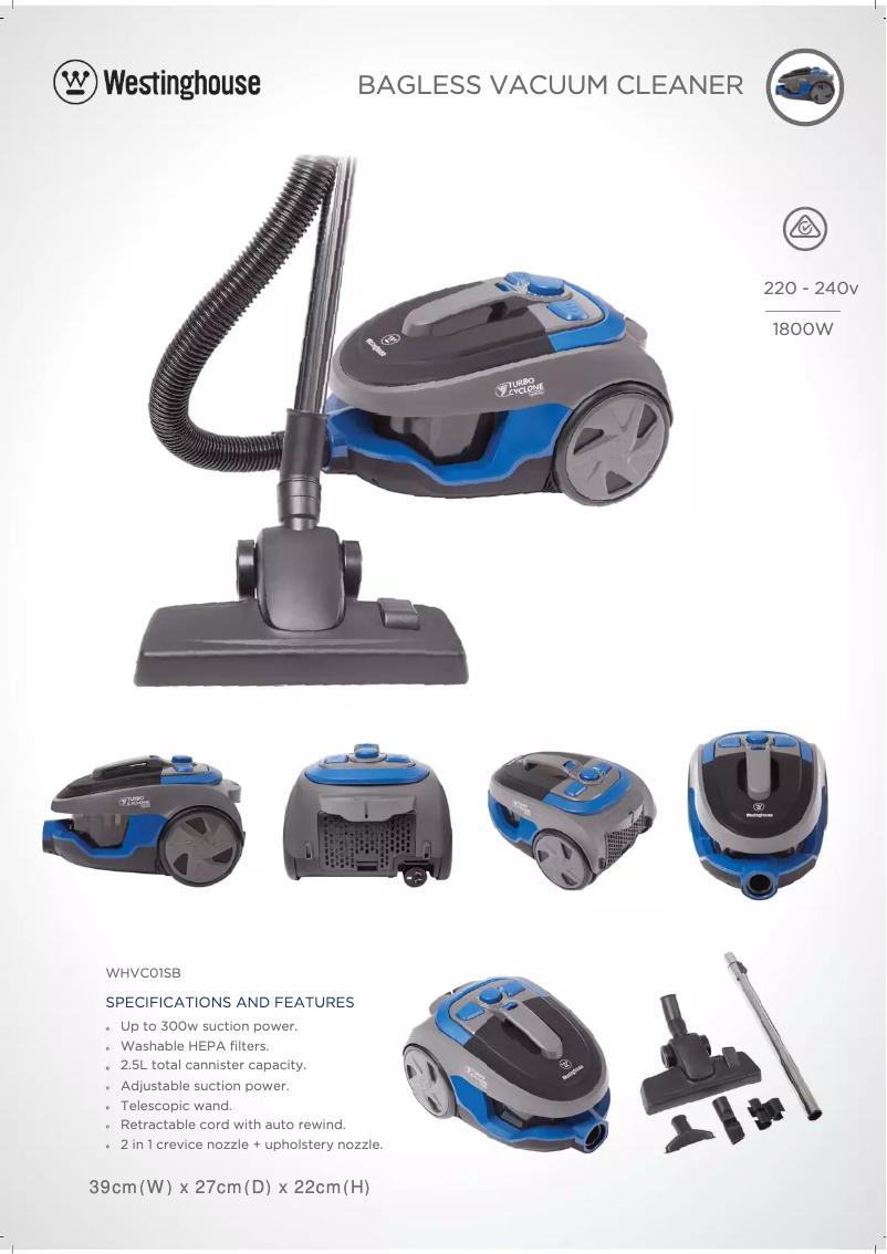 Page 1 de la notice Fiche technique Westinghouse WHVC01SB