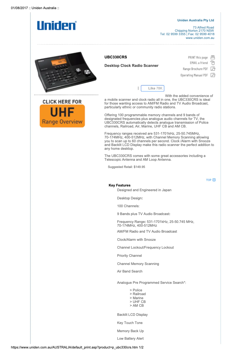 Image de la première page du manuel de l'appareil UBC330CRS