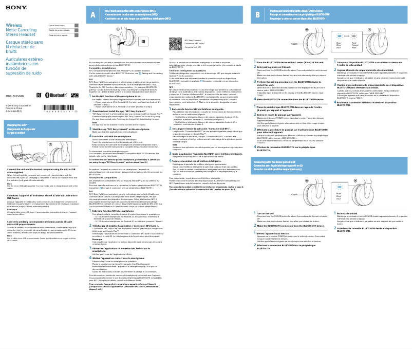 Page 1 de la notice Guide d'installation Sony MDR-ZX550BN