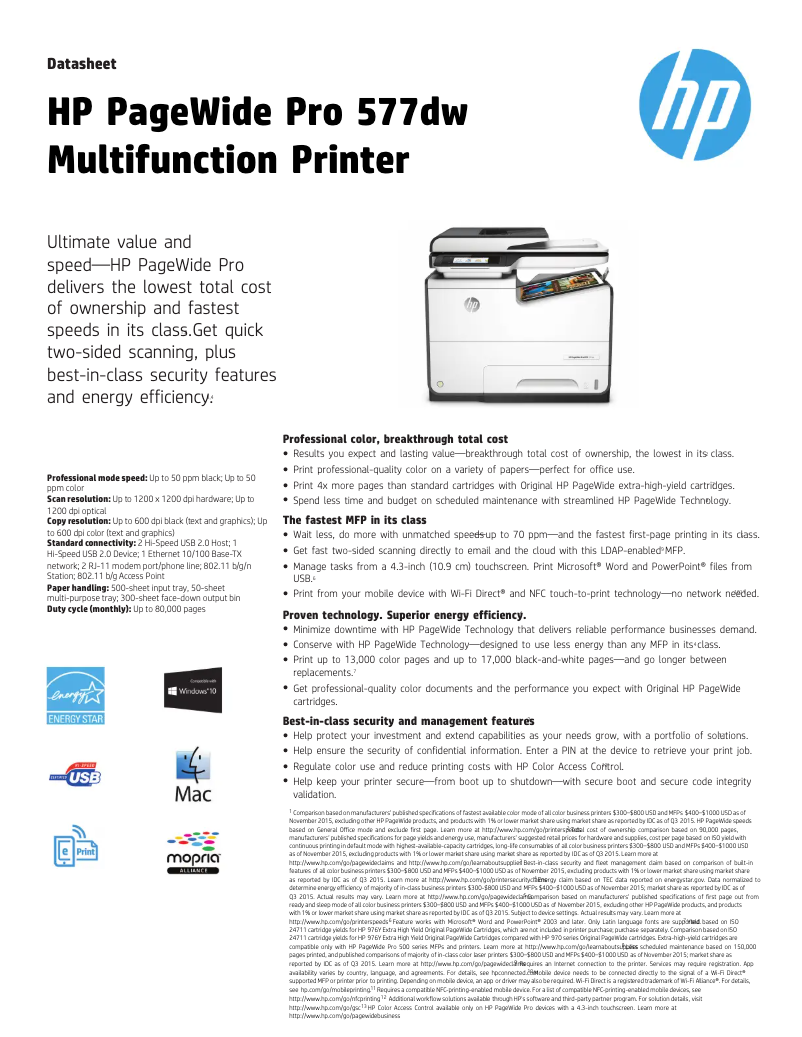 Página 1 del manual Folleto HP PageWide Pro 577dw
