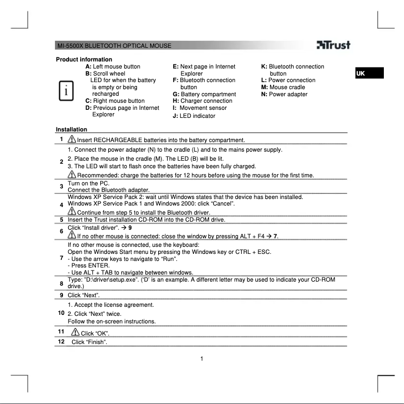 Page n°1 - Manuel utilisateur Trust MI-5500X