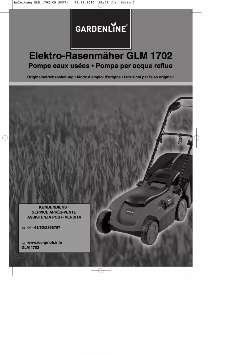Page n°1 - Manuel utilisateur Gardenline GLM 1702