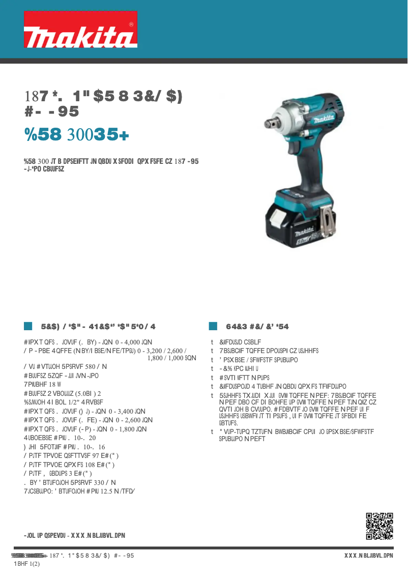 Page 1 de la notice Fiche technique Makita DTW300RTJ