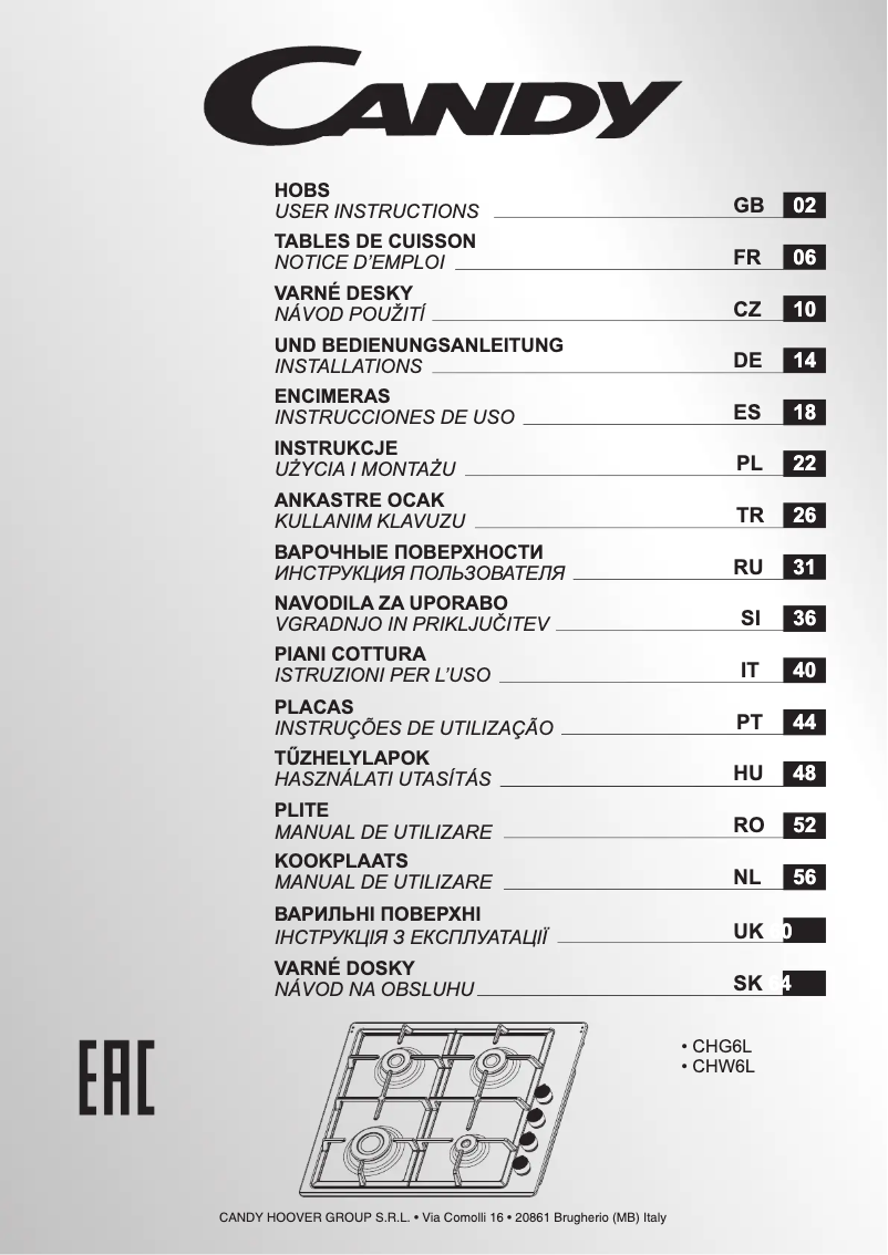 Page n°1 - Manuel utilisateur Candy CHG6LB