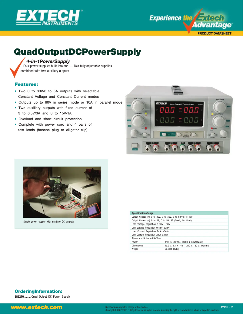 Page 1 de la notice Fiche technique Extech 382270
