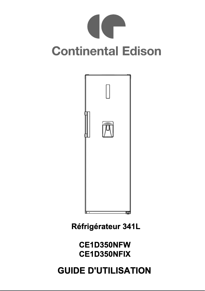 Page n°1 - Manuel utilisateur Continental Edison CE1D350NFIX