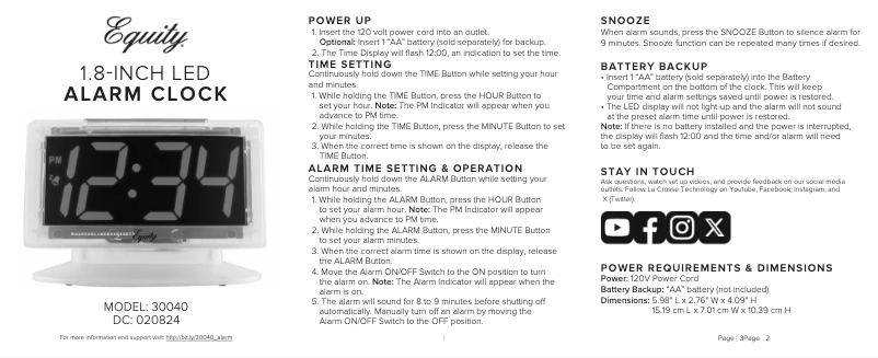 Page 1 de la notice Manuel utilisateur La Crosse Technology 30040