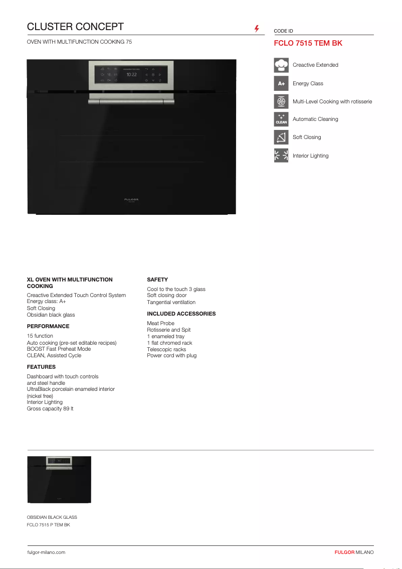 Page n°1 - Fiche technique Fulgor Milano FCLO 7515 TEM BK