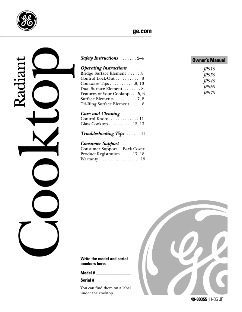 Page 1 of the manual Use and Maintenance Manual GE Profile JP970SKSS