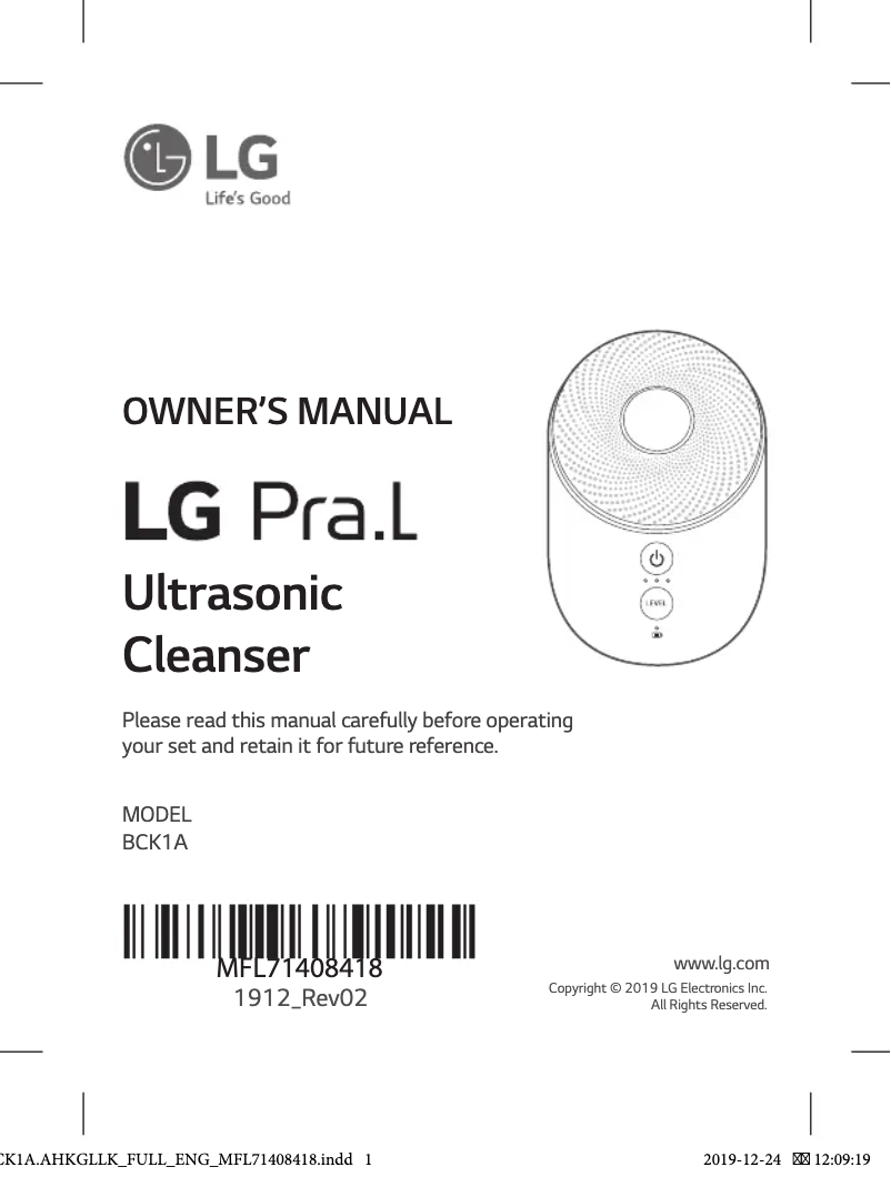 Image de la première page du manuel de l'appareil BCK1A