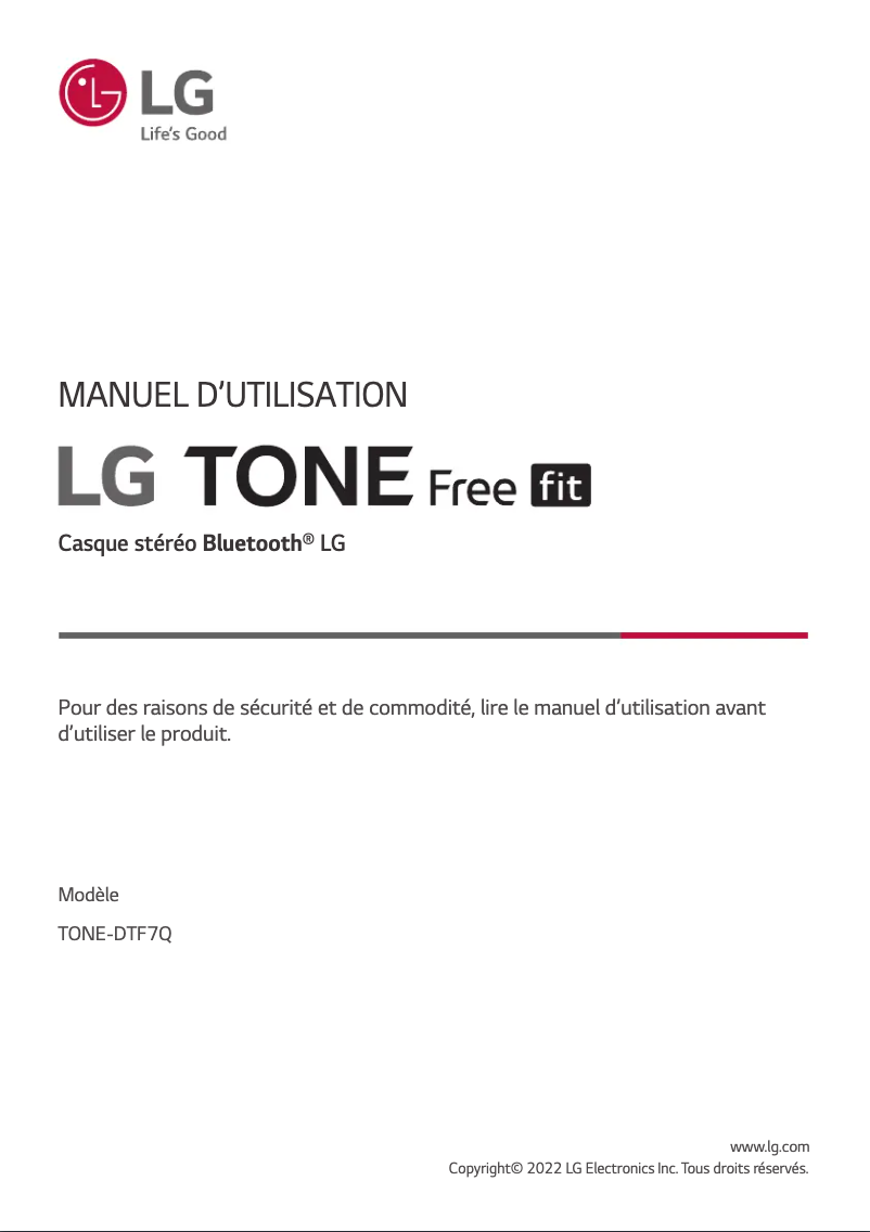 Page 1 de la notice Manuel utilisateur LG Tone Free Fit TONE-DTF7Q