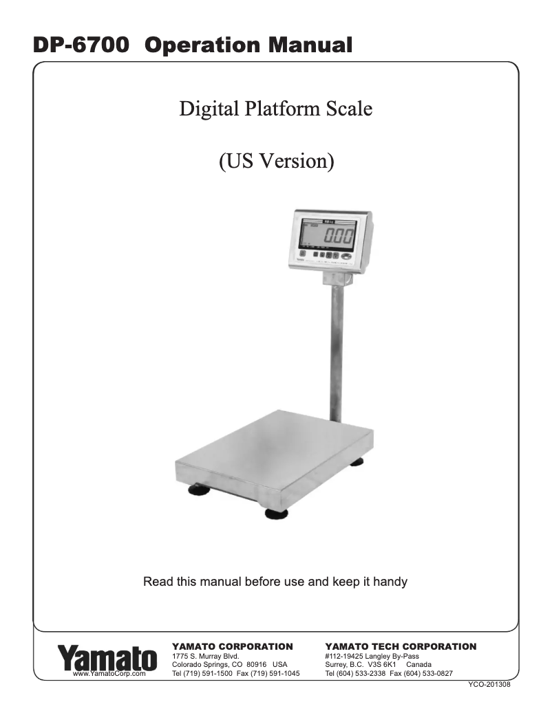 Page n°1 - Manuel utilisateur Yamato DP-6700