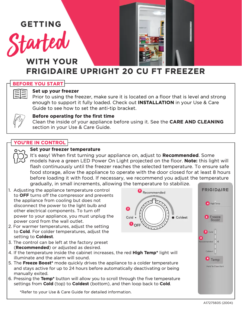 Page n°1 - Guide de démarrage rapide Frigidaire FFFU20F2VW