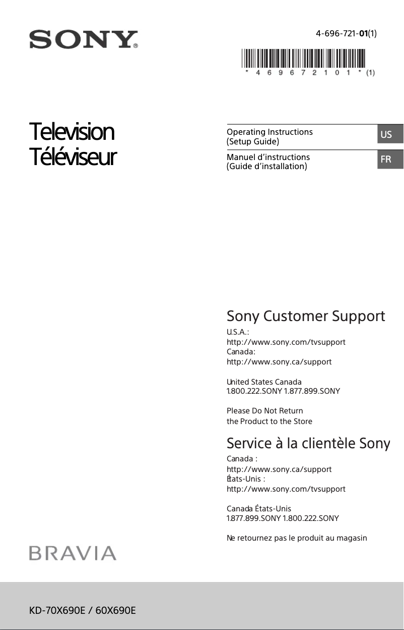 Page n°1 - Manuel utilisateur Sony KD-70X690E