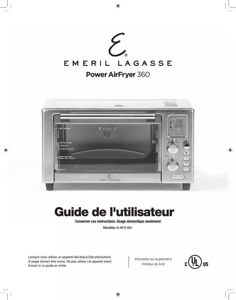 Page 1 de la notice Manuel utilisateur Emeril Lagasse Power AirFryer 360 Elite S-AFO-001