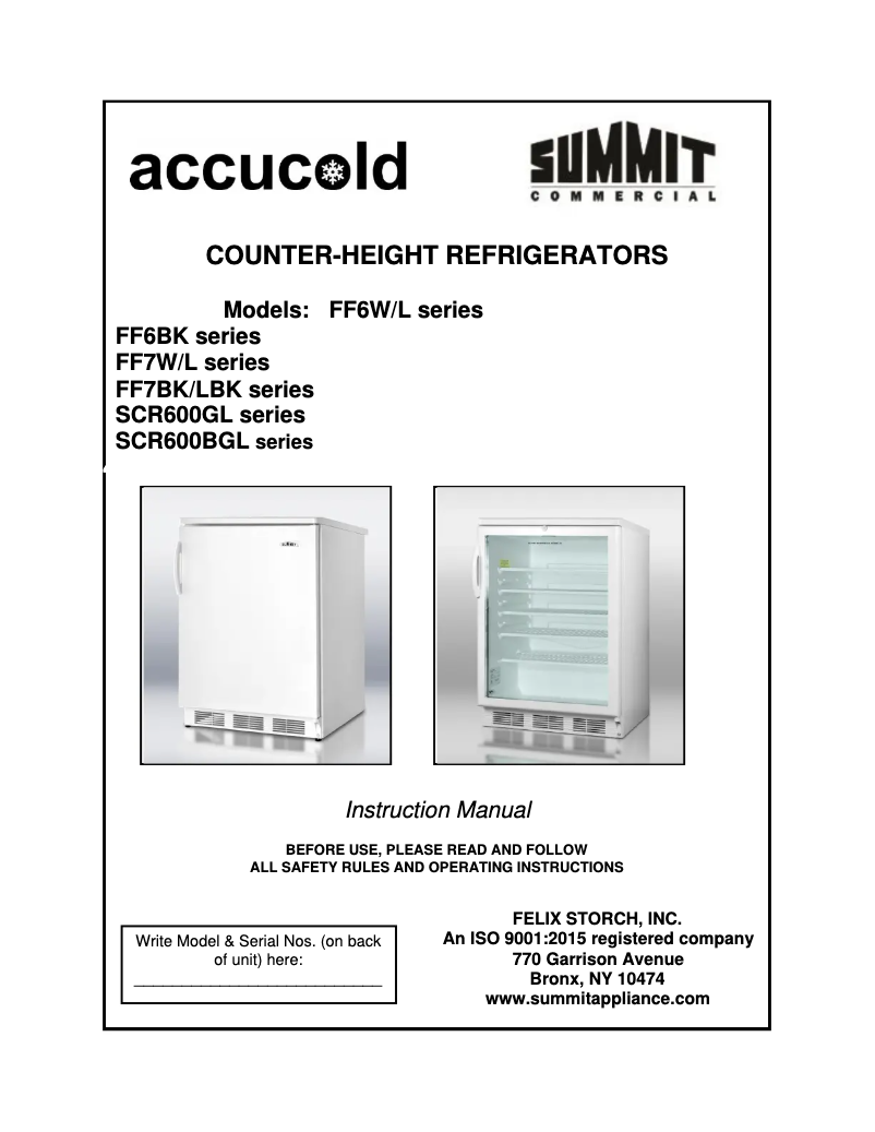 Page n°1 - Manuel utilisateur Accucold FF6BK