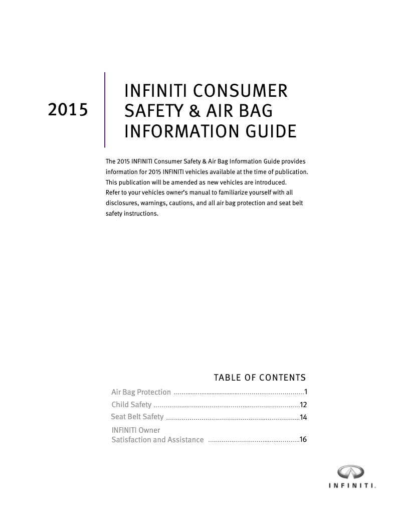 Página 1 del manual Instrucciones de seguridad Infiniti QX60 (2015)