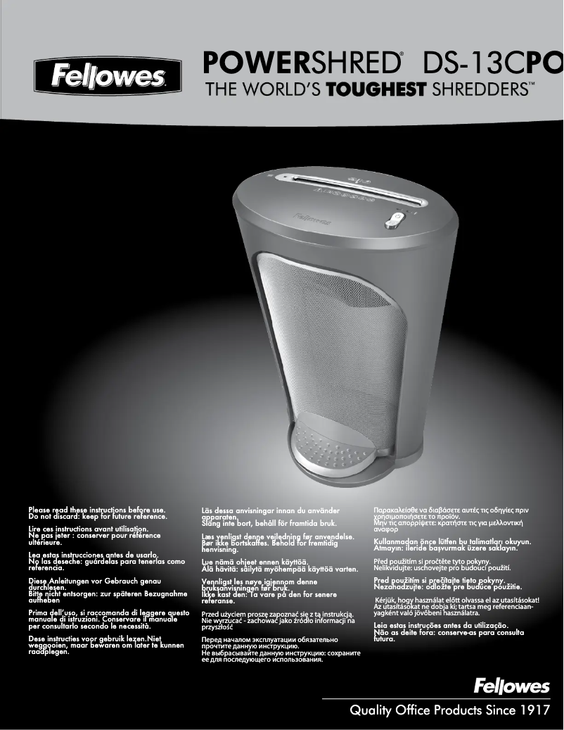 Image de la première page du manuel de l'appareil Powershred DS-13C