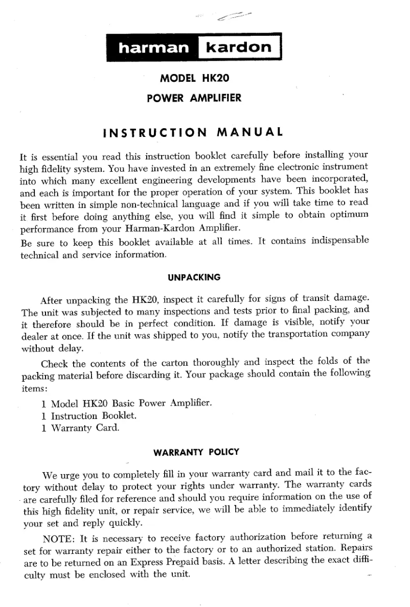 Image de la première page du manuel de l'appareil HK20