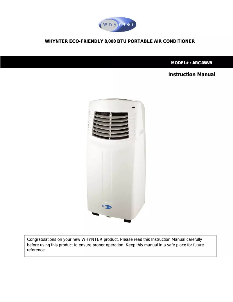 Page 1 de la notice Manuel utilisateur Whynter ARC-08WB