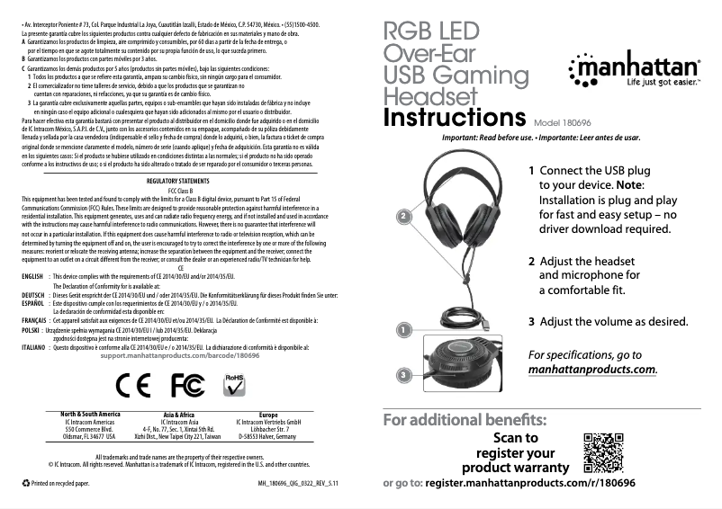 Page 1 de la notice Manuel utilisateur Manhattan 180696