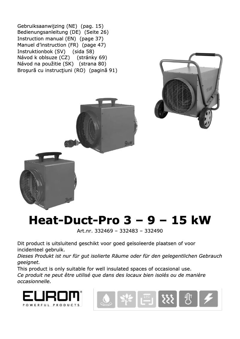 Page n°1 - Manuel utilisateur Eurom Heat-Duct-Pro 9kW