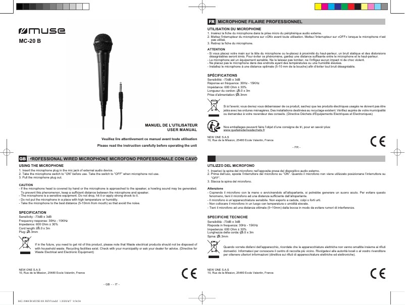 Image de la première page du manuel de l'appareil MC-20 B