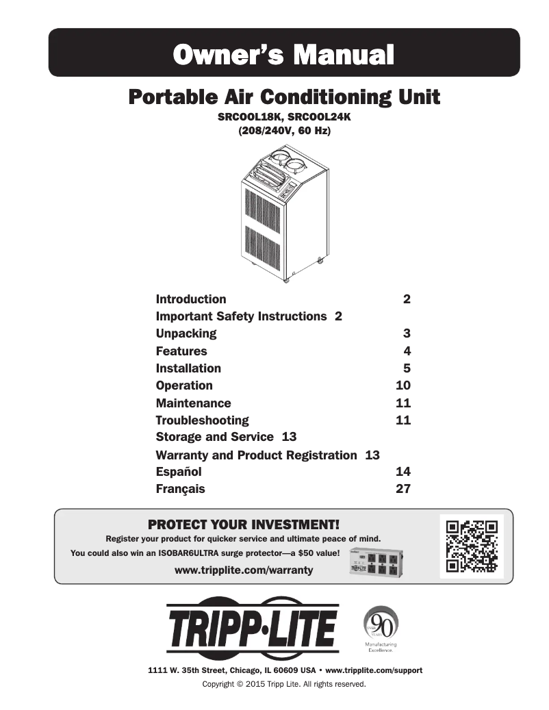Page n°1 - Manuel utilisateur Tripp Lite SmartRack SRCOOL18K